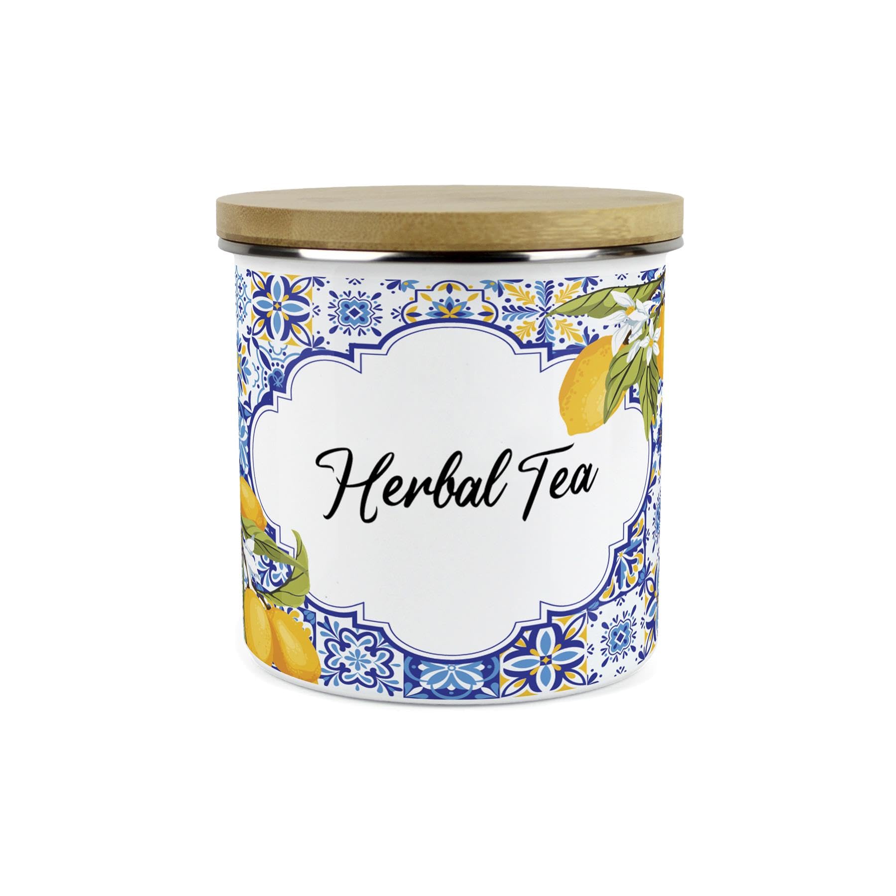 Purely Home Amalfi Herbal Tea Canister - 1.2L Enamel Kitchen Storage Gift