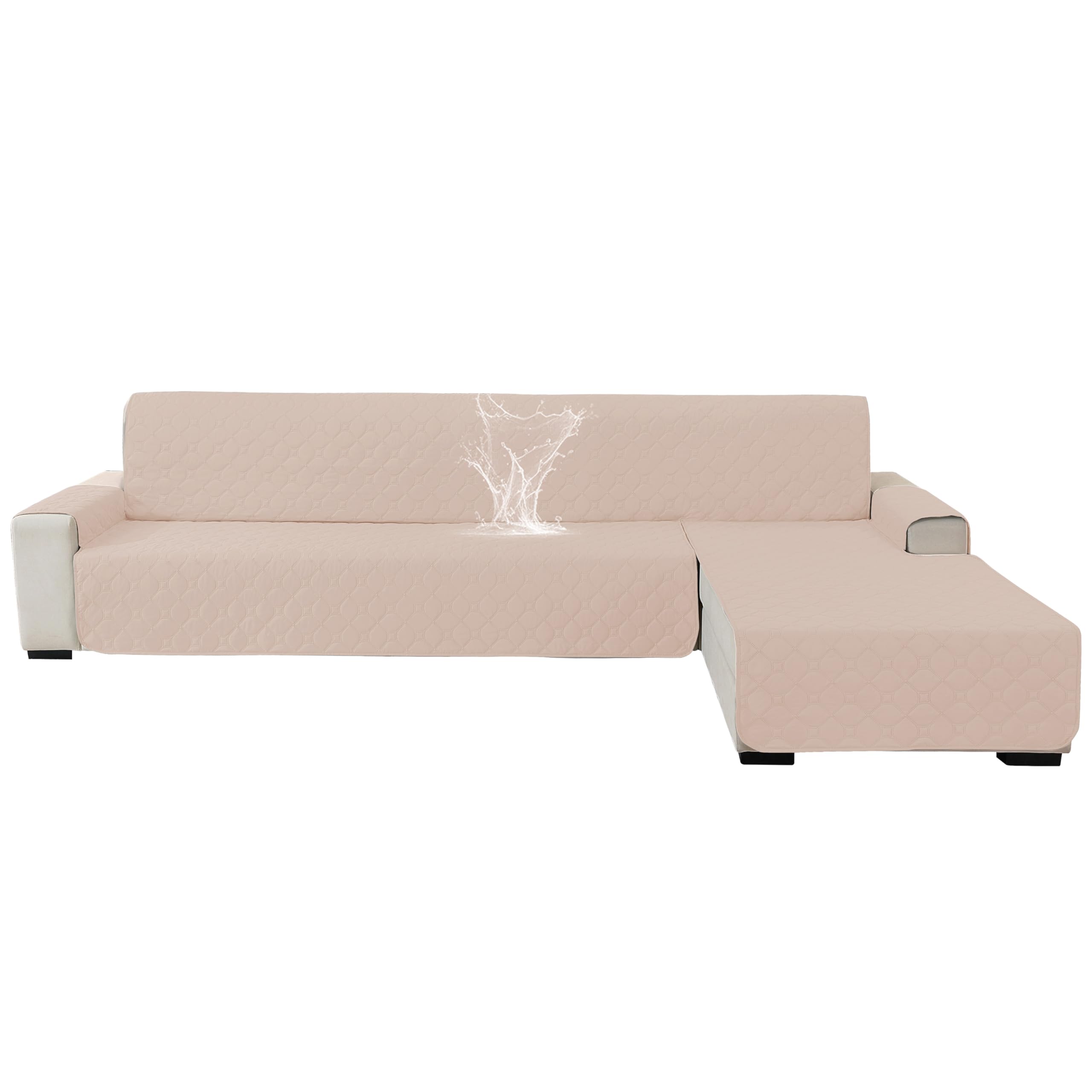 Ystyle Impermeable Funda Sofa Chaise Long 2 Plazas, Cubre Sofa Chaise Longue Izquierdo/Derecho Universal Reversible, Anti Gato Y Perro Mascota, Protector Antimanchas Y Resistente, Beige