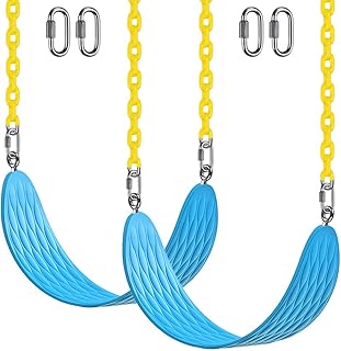 BeneLabel 2pcs Swing Seat, Kids Swing Soft Plastic Swing Indoor/Outdoor Child Tree Swing Board with Adjustable 180cm Metal Chain for Toddler/Baby/Teens/Adult, Blue \"U\" Shape / 600lbs