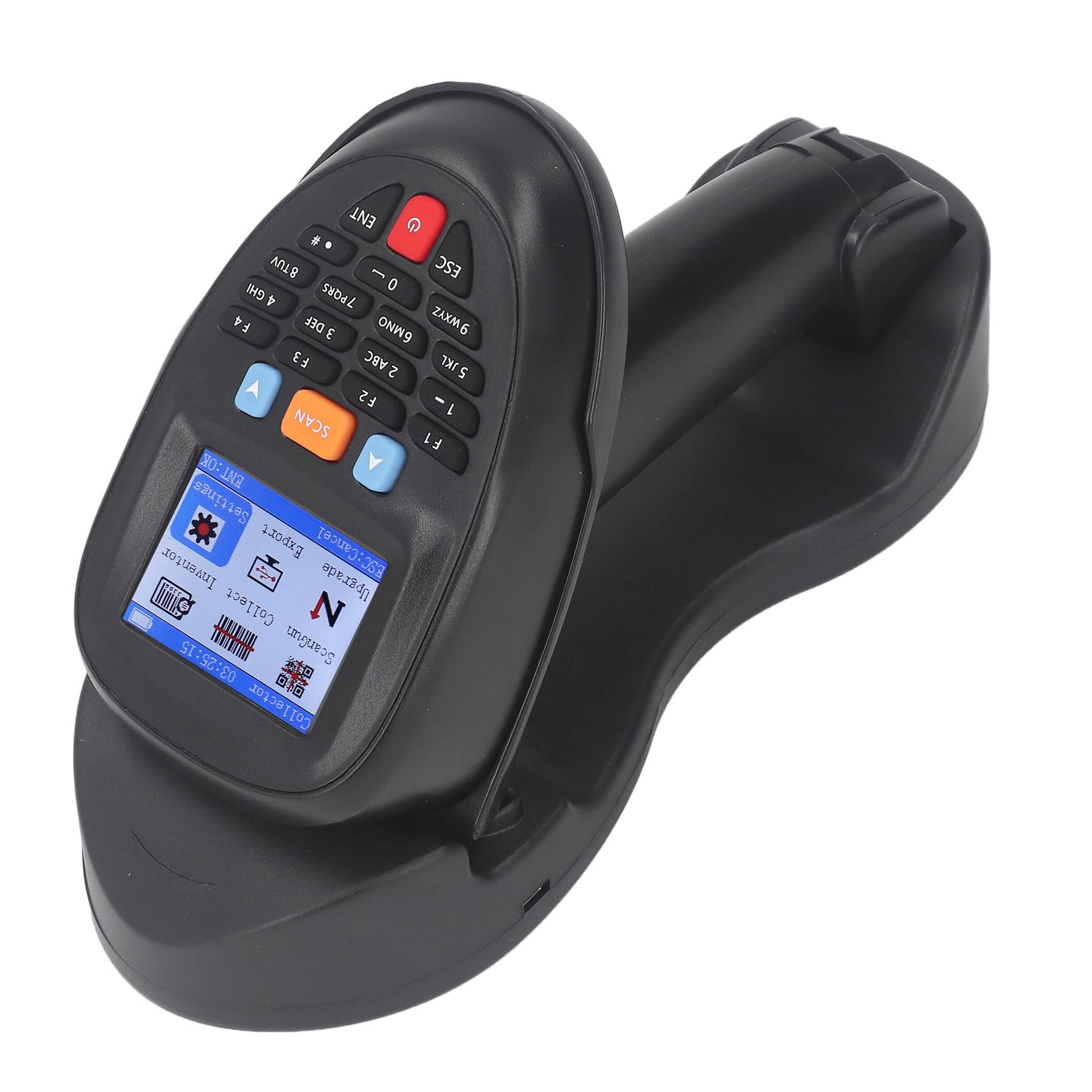 Fafeicy Escáner de Código de Barras Inalámbrico de Mano Lector de Código de Barras 1D de 2,4 GHz con Base de Carga y Pantalla LCD de 2, Pulgadas para Gestión de Inventario y Seguimiento
