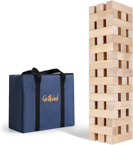 Miniatura 10 de GOTHINK Prepárate para divertirte juego de torre de madera gigante, más de 3.2 pies de alto, 60 piezas con funda de transporte, perfecto para