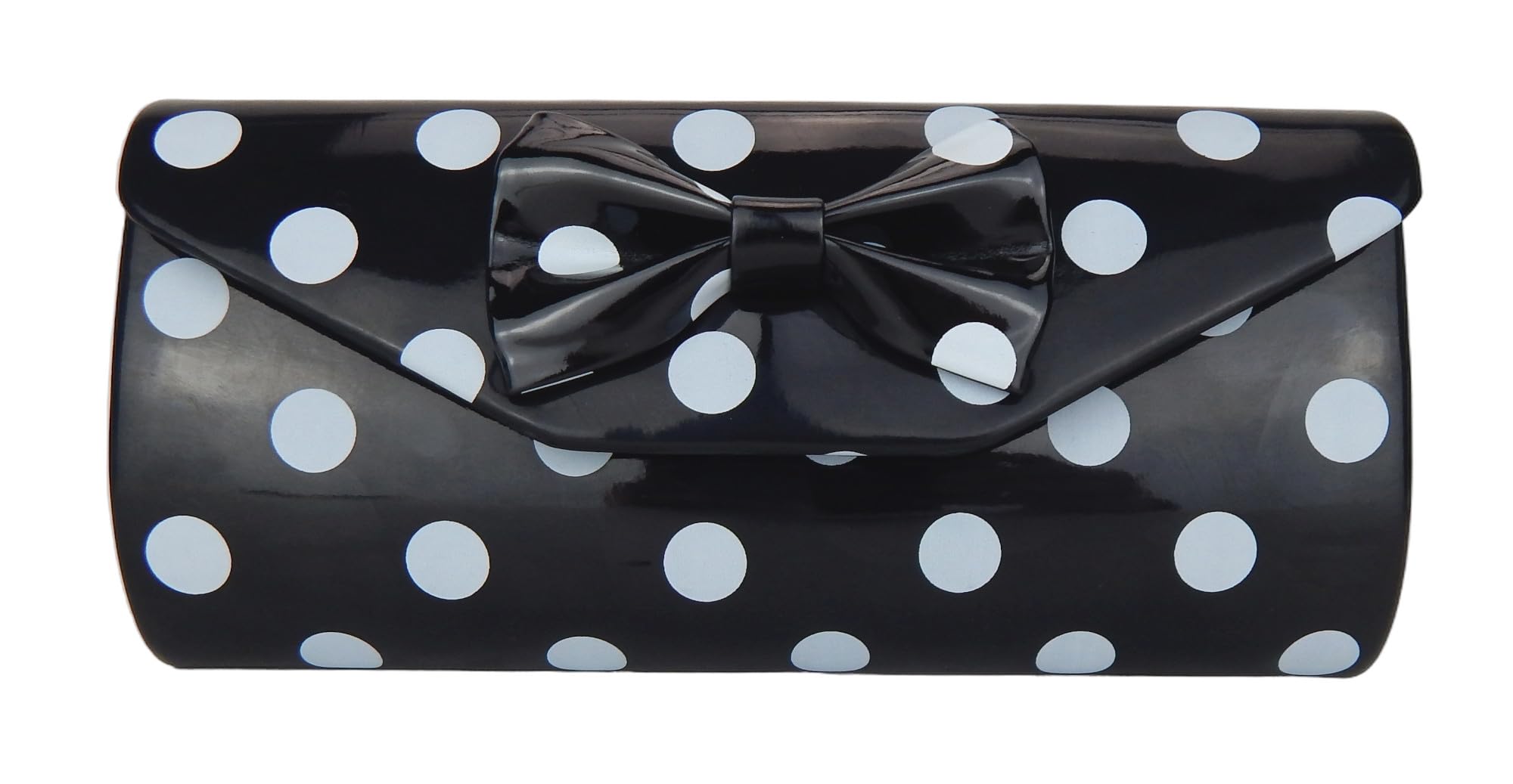 Ella Jonte Damen Clutch Rockabilly 50er Jahre – Schwarze Abendtasche mit Polka Dots & Schleife – Retro Vintage Handtasche