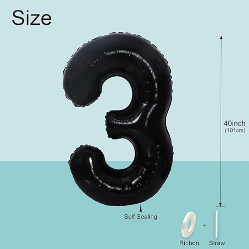 Miniatura 9 de Globo de Mylar de aluminio negro de 40 pulgadas  Decoraciones de cumpleaños 10 para niñas y niños  Globo de cumpleaños 10 para niñas y niños