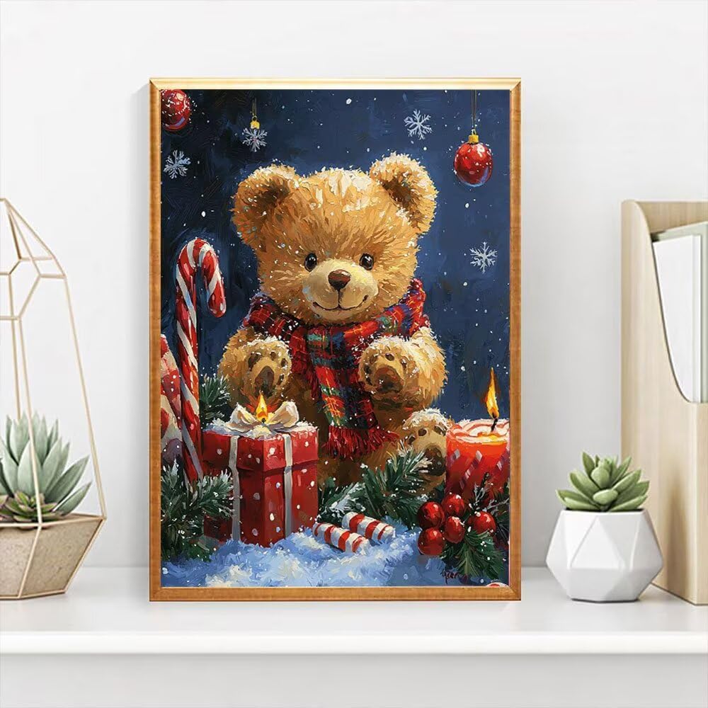DIY diamentowe zestawy do malowania, Boże Narodzenie niedźwiedź lalka 5D w pełni diament kryształ haft krzyżykowy malowanie, do dekoracji sypialni, salonu, biura, dekoracji ściennej domu, prezenty