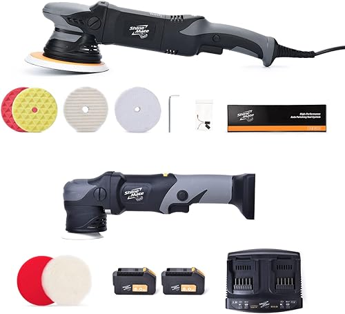Miniatura 1 de ShineMate - Pulidora de doble acción para detalles de coche 6 pulgadas con amortiguador inalámbrico de 3 pulgadas