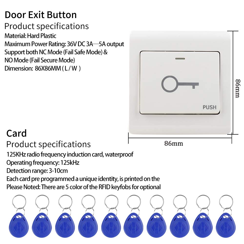 KDL Kit de sistema de control de acceso RFID Controlador a prueba de agua Teclado con cerradura eléctrica DC 12V, Salida de Puerta, para puerta de vidrio de madera sola