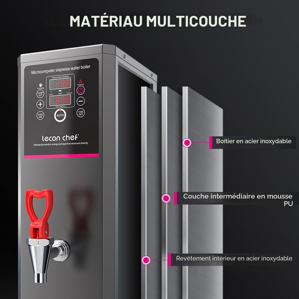 Machine à eau chaude électrique 15 l, acier inoxydable, 3000 W, chauffage rapide, minuterie, affichage de la température