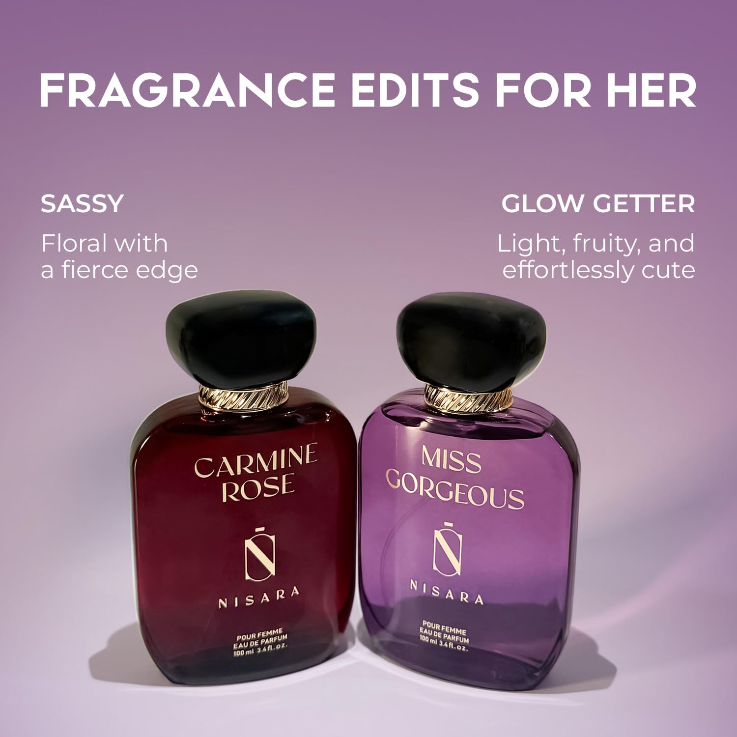 Nisara Carmine Rose & Miss Gorgeous Eau De Perfume 100ml X 2 - Long-lasting with Bergamot, Pear, Rose. Pink Pepper, Jasmine, Musk |Long Lasting Eau De Parfum | Floral Musk | EDP Scent spray for Woman | Premium Perfume For Her 2