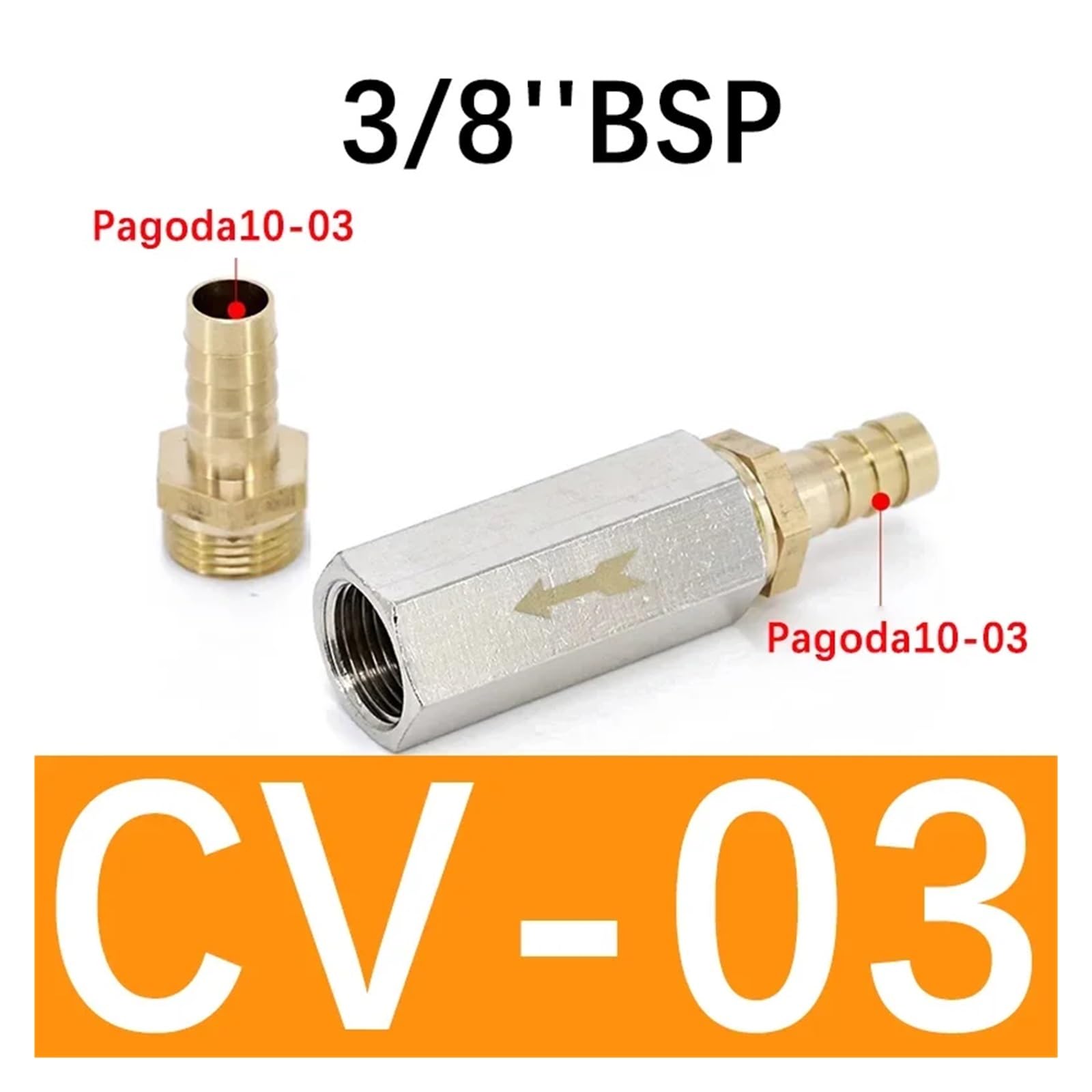 Joyous(CV-03 w BT10-03, 20 pz) Connettore valvola di ritegno pneumatica 6 mm 8 mm 10 mm 1/4 tubo aria gas valvola unidirezionale valvola in ottone compressore d'aria adattatore per tubo joyous