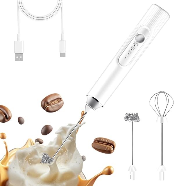 LUODIRGB Milk Frother Hand Mixer Rechargeable Electric Whisk Cordless Handheld Foam Stirrer with 2 Heads 3 Speeds For