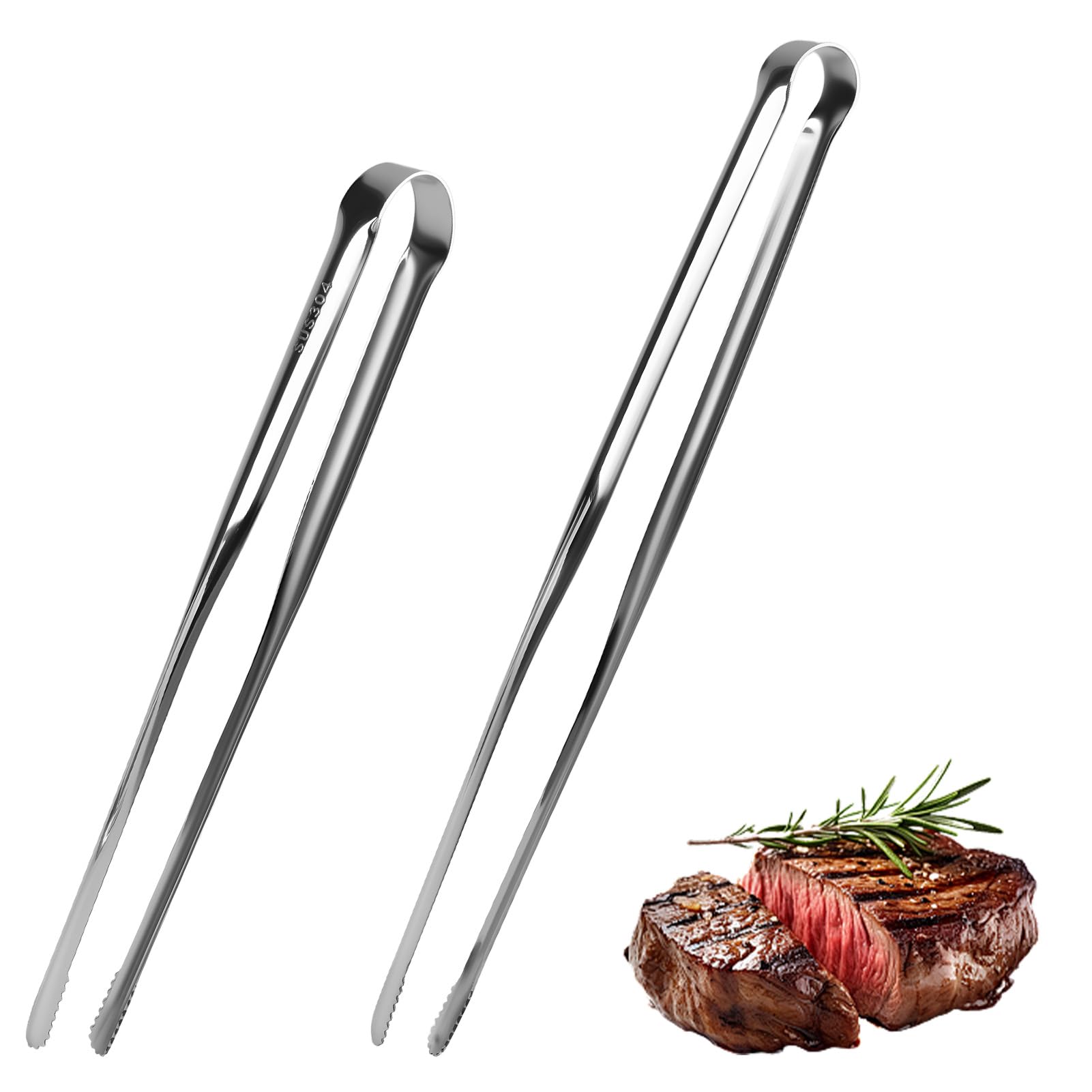 Zestaw 2 szczypiec do grilla ze stali nierdzewnej – antypoślizgowe szczypce do grillowania 23,5 cm i 28,5 cm do koreańskiego grilla, sałatki, bufetu, kempingu i gotowania, odporne na wysokie