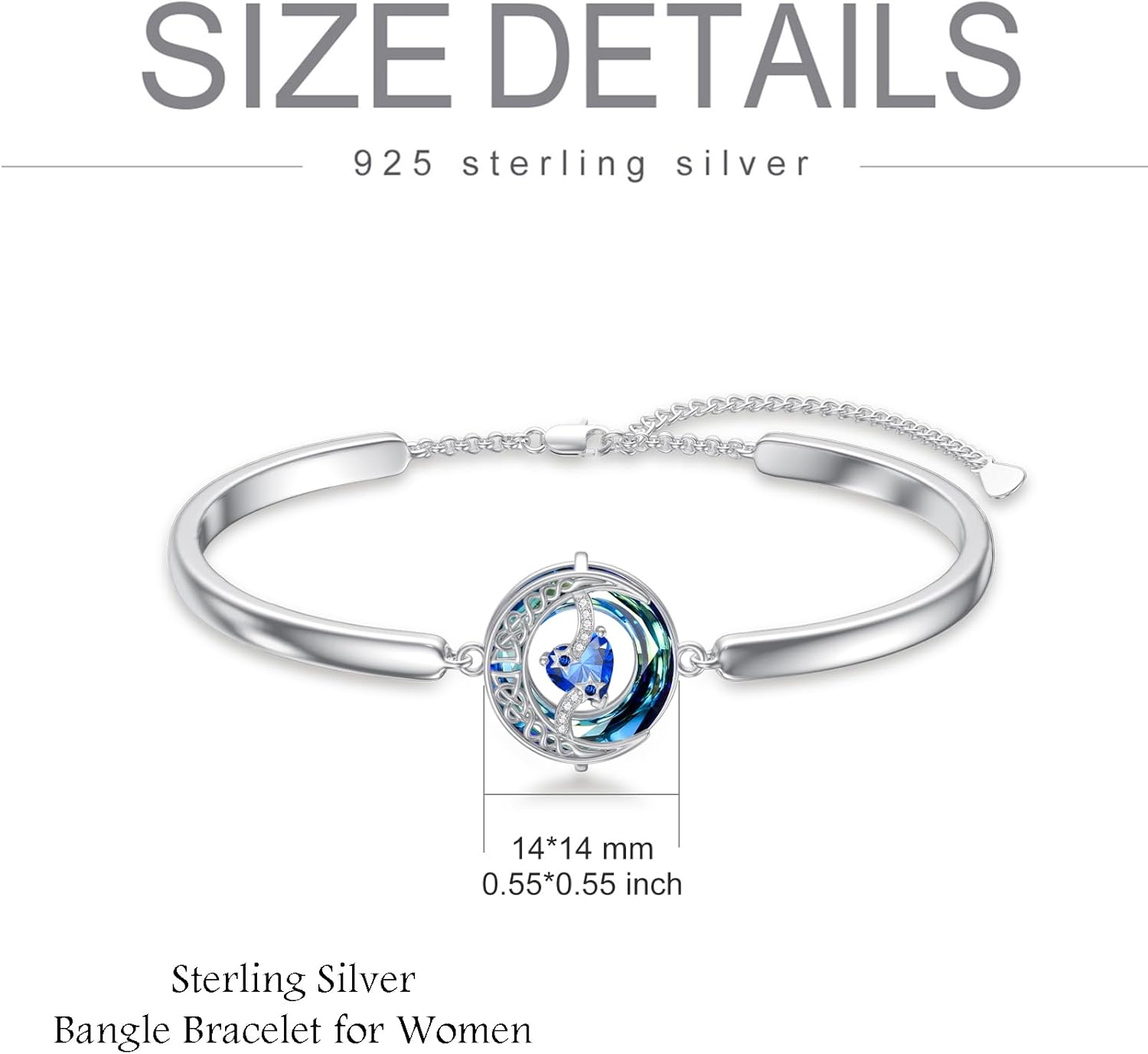 TOUPOP Birthstone Bracelet for Women 925 Sterling Silver Moon and Star Bangle Bracelet with Crystal Jewelry Valentines Day Mothers Day Birthday Gifts for Her Wife Mom - Image 6