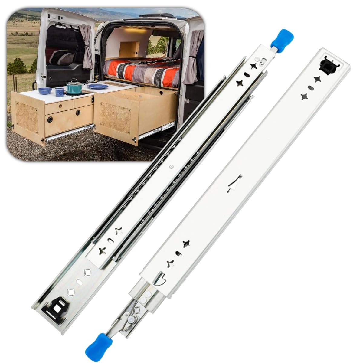 Heavy Duty Drawer Runners with Lock Drawer Slide Track Hardware Full Extension Side-Mounted Drawer Systems 250-1500mm(10"-60") for Home Kitchen Desk Campervan (Size : Storage 400mm - Extension 800mm