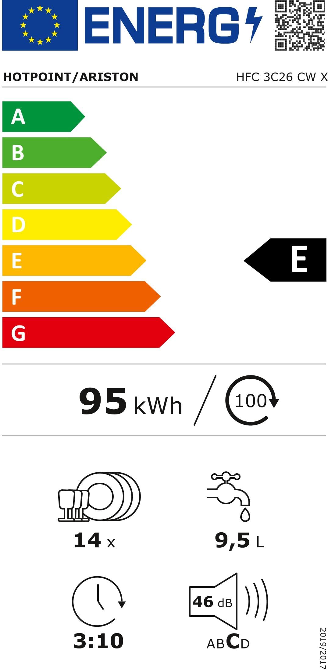 Hotpoint HFC 3C26 CW X, lave-vaisselle vertical, 14 places, troisième panier, inox