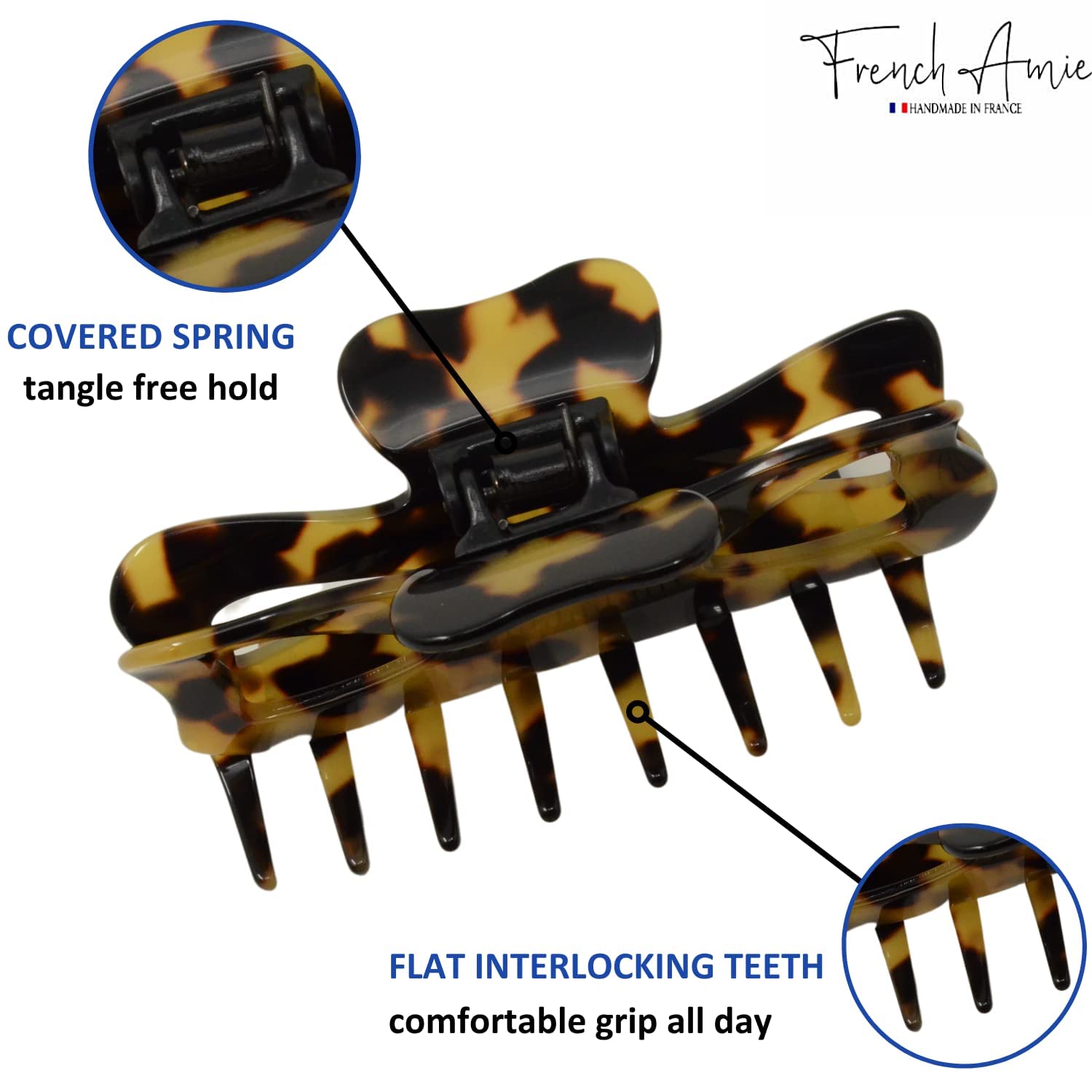 French Amie Farfalla grande 3 1/2" fatto a mano in acetato di cellulosa coperta a molla antiscivolo flessibile pinza per capelli per donne e ragazze, prodotto in Francia (Tokyo)