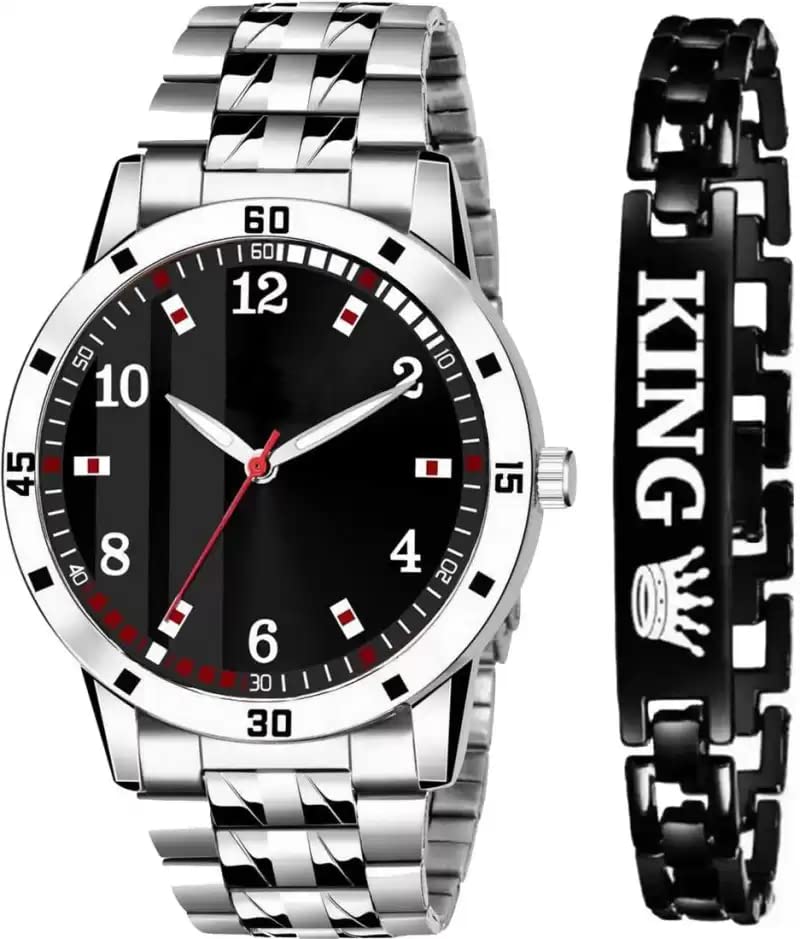 Goldenize fashion Branded Stainless Steel Black Dial with King Bracelet for Mens & Boys Watch (B0B4G7WT7C) Amazon Price History, Amazon Price Tracker
