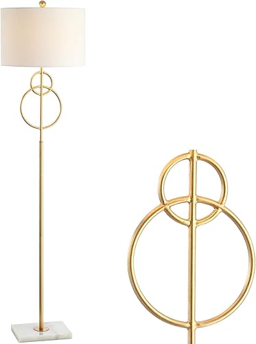 JONATHAN Y JYL1097A - Lámpara de pie moderna circular dorada de 60 pulgadas con base de mármol blanco, lámpara de pie glamorosa para sala de estar,