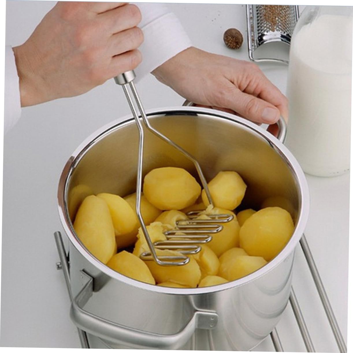 OUNONA Stainless Steel Potato Ricer Masher Non Slip Grip Kitchen Tool for Effortless Pureeing and Mashing Easy to Clean Construction for Home Cooking and Meal Prep
