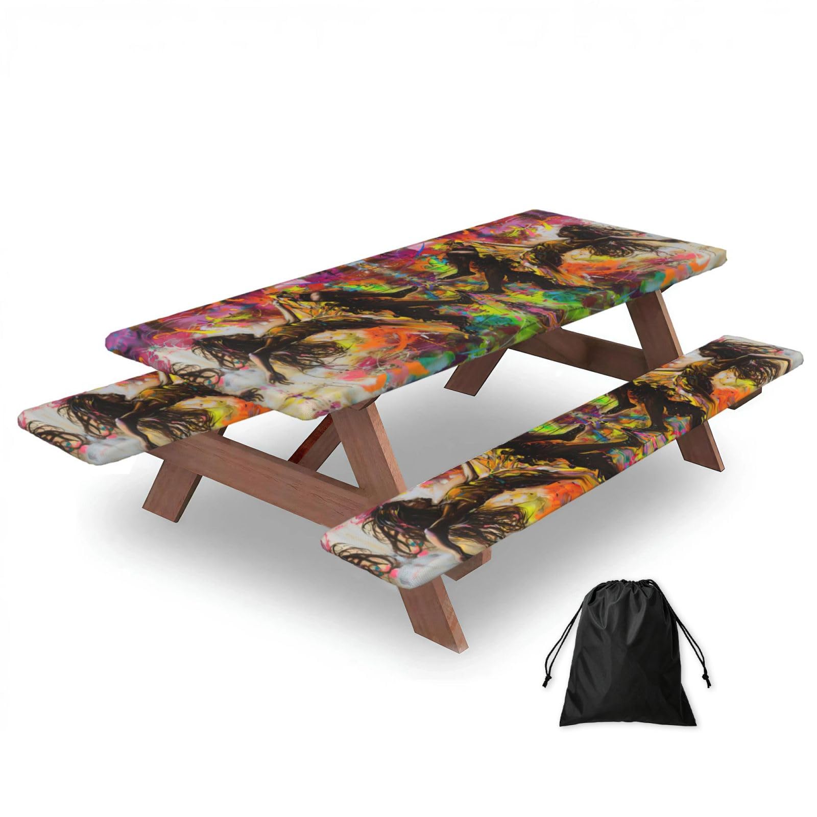 Zyjhyy Black Dance With Music Print 3 Pack Wipeable Picnic Bench Cover And Table Cover Lightweight Table Cloth For Camping Outdoor
