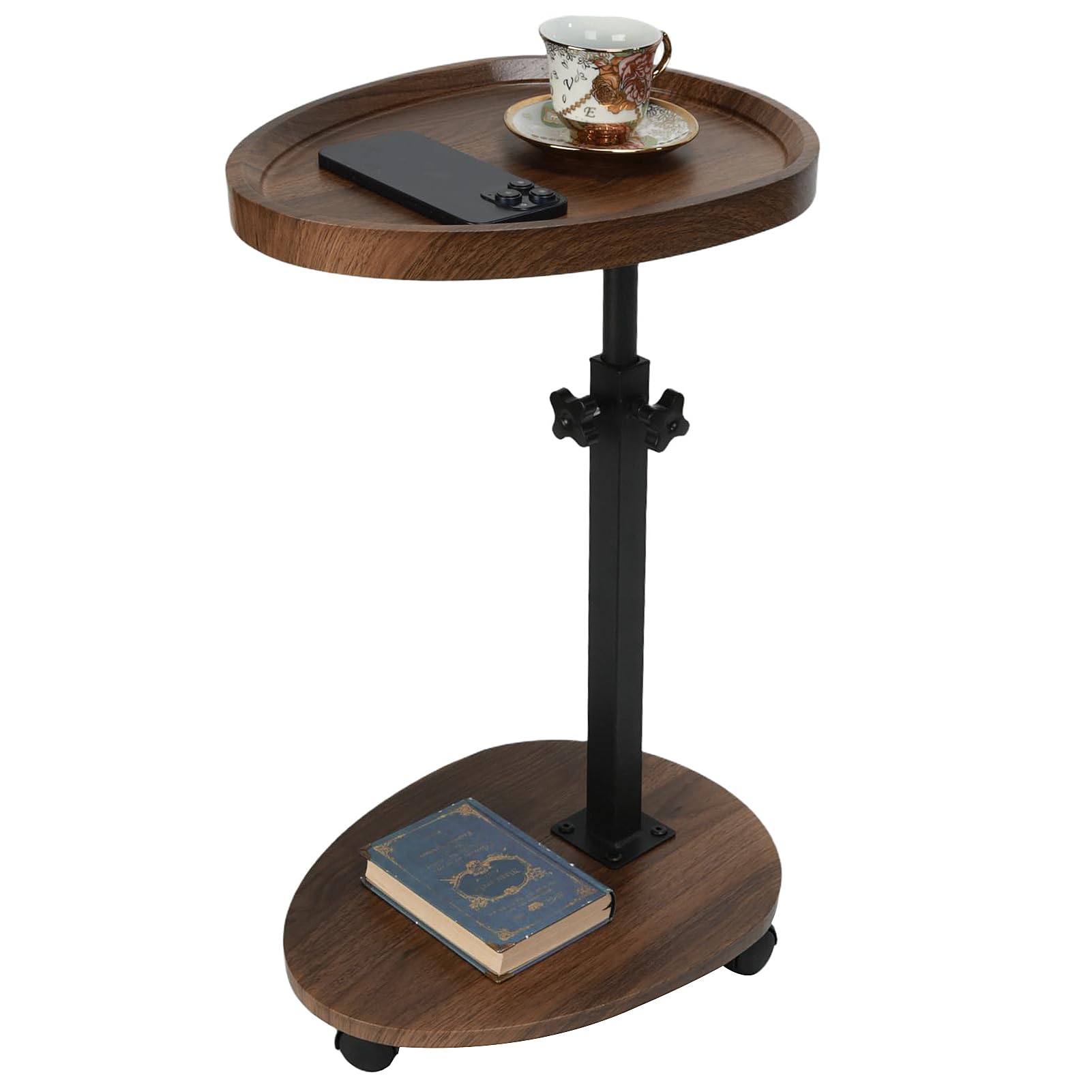 kiss me C Shaped Side Table, Height Adjustable End/Bedside Table with 4 Wheels for Sofa Bedroom Living Room Office Balcony Patio (B)