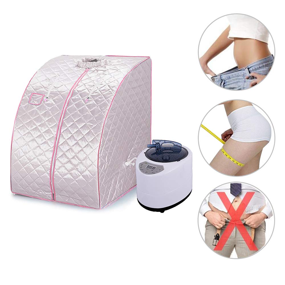 Sauna a vapore, tenda sauna spa con telecomando, sedia pieghevole, vaporiera portatile, box sauna portatile per uso domestico- 99x88x76 cm (Argento)