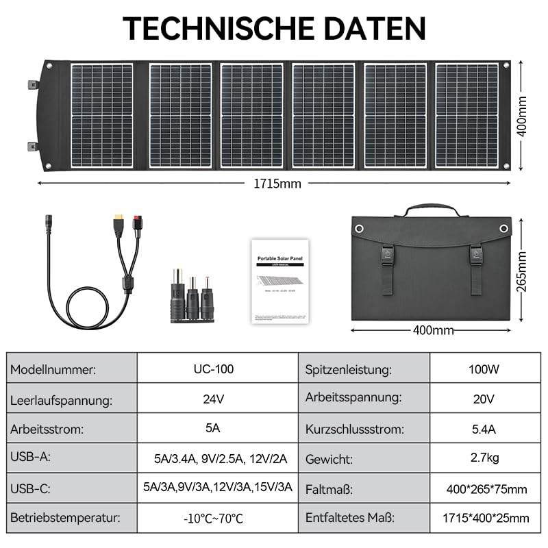 100W Foldable Solar Panel, Kompatibilität: DJI Power Adaptermodul für Solarpanel (MPPT), Power 2000, Power 1000 V2, Power 1000, Power 500, Power 1000Mini