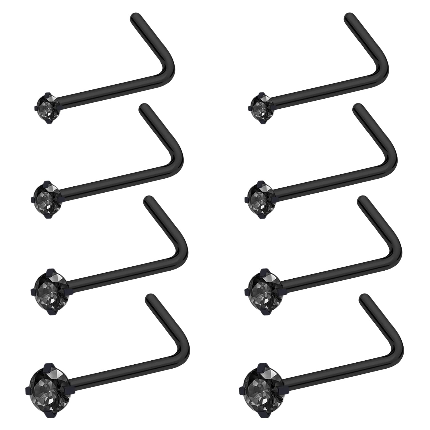 Pierstyles 20G 18G Nose Rings Studs Stainless Steel Nose Rings for Women Men Round CZ Nose Bone L Shaped Screw Nose Stud Ring Set Nostril Piercing