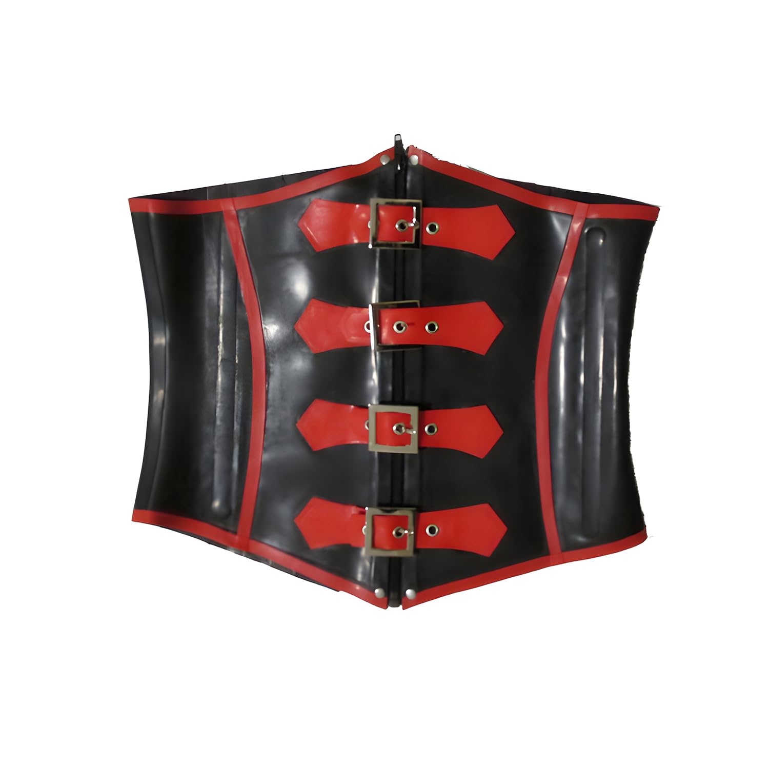 IOKUKI Latex Taillenmieder 1mm,Handgefertigter Gummigürtel Schwarz-Rot,Frontverschluss,Taillenformer für Catsuit