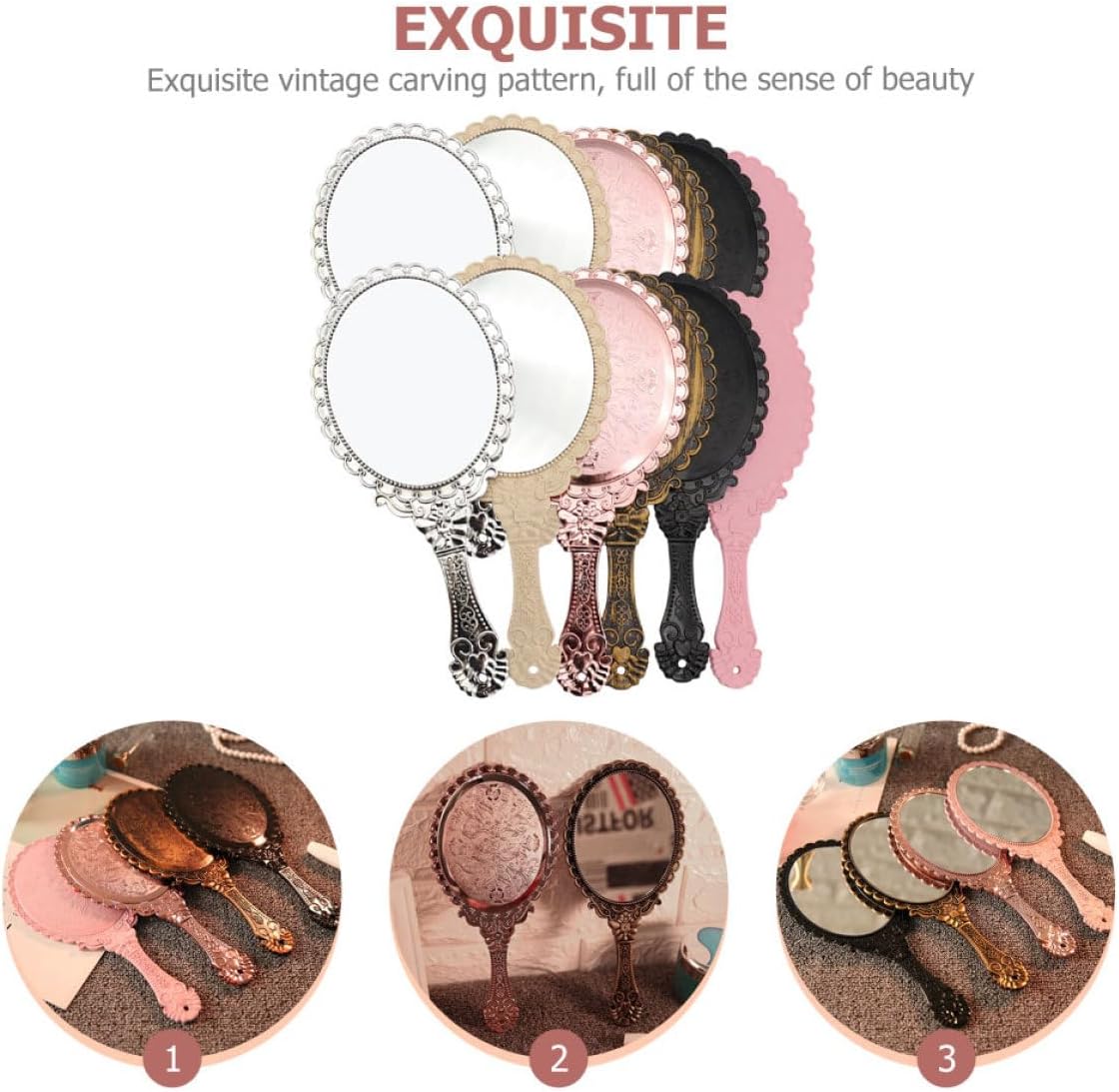 12pcs Vintage Round Handheld Makeup Mirrors Set Retro Chic Vanity Mirrors for Travel Portable Decorative Hand Held with Handles Multi-Color Assortment for Personal Care