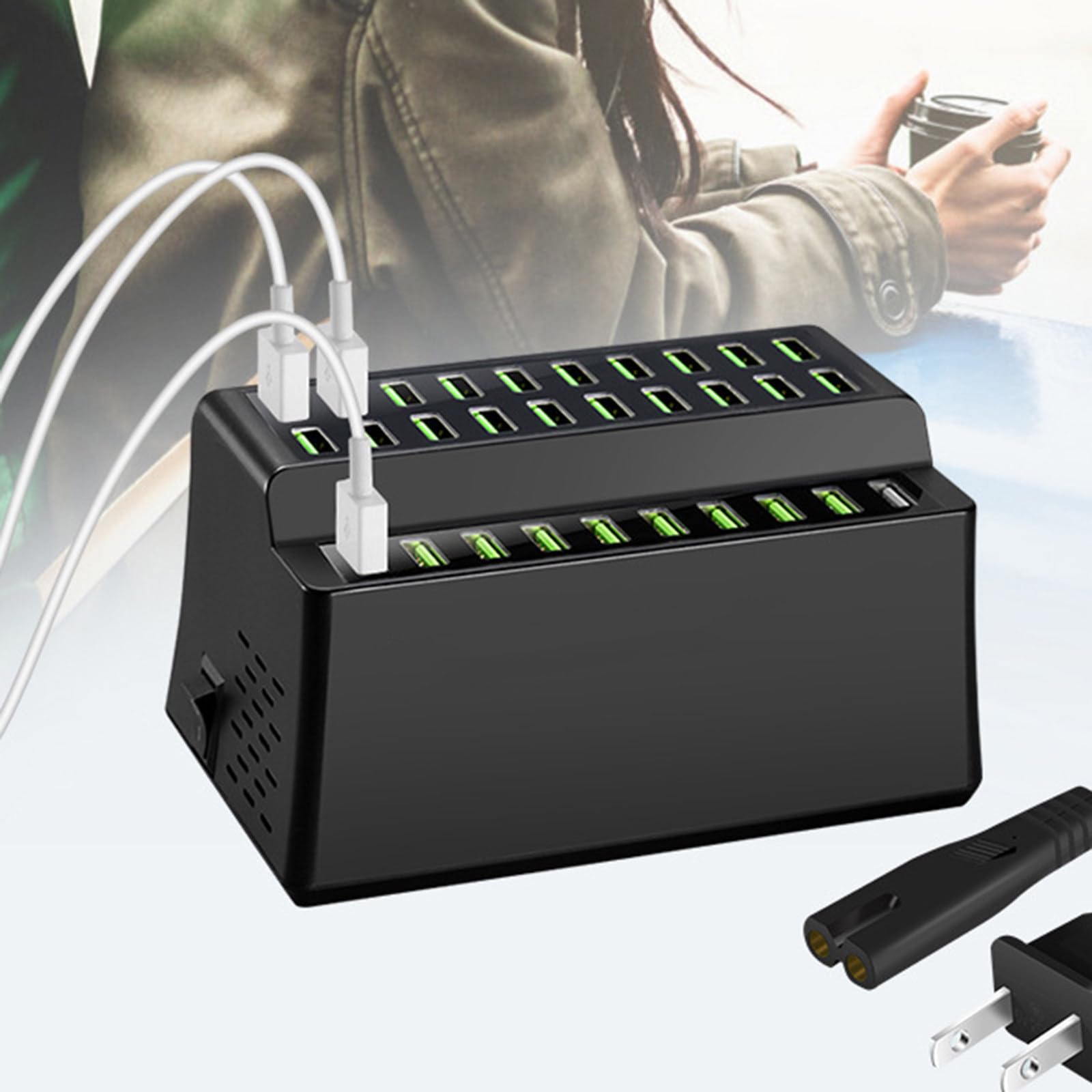 Caricabatterie multiplo USB da 180 W, stazione di ricarica USB 60 multiporta compatibile con IOS Android, per telefoni cellulari, computer