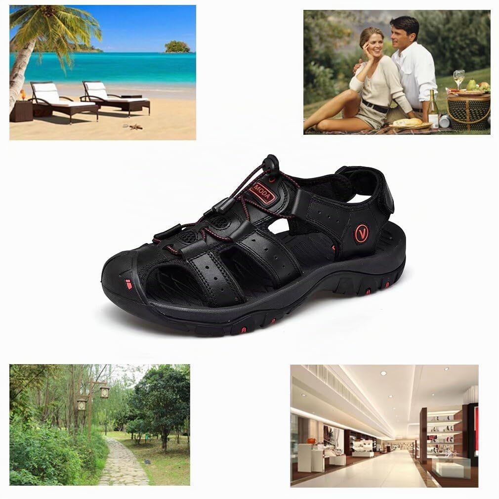Sandali Sportivi Scarpe Estivi da Spiaggia per Uomo all'aperto Trekking Traspirante da Pescatore in Pelle Sandalo Acqua Nero 42