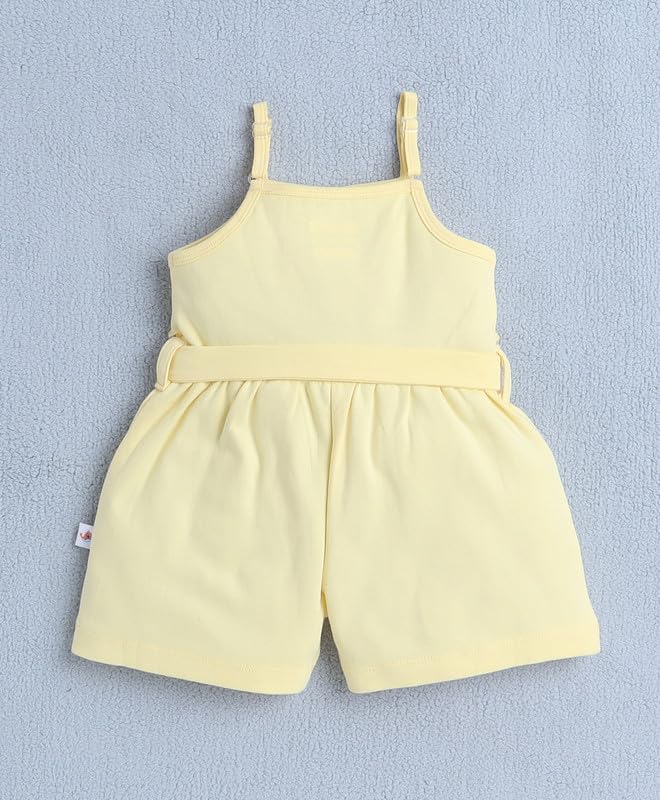 Image of BUMZEE Baby Girls Regular Fit Sleeveless Square Neck Cotton Above Knee Jumpsuit With Belt