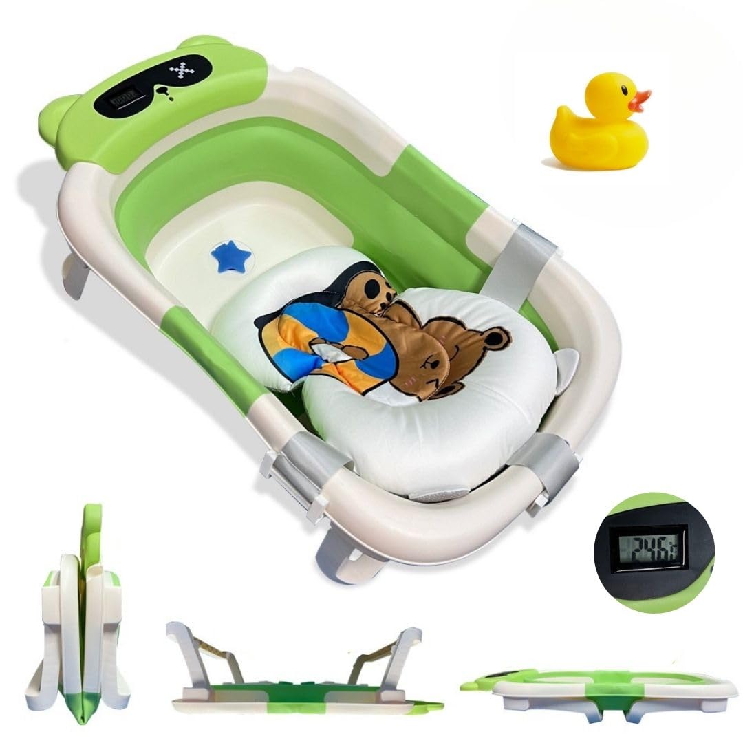 BAÑERA PLEGABLE BEBÉ 5 EN 1 Termómetro + Cojín Protector + Patas Antideslizantes + Tapón de Seguridad | Bebé Recién Nacido | Diseño Plegable en 2 | Fácil de Guardar y Transportar (Azul) — view 15