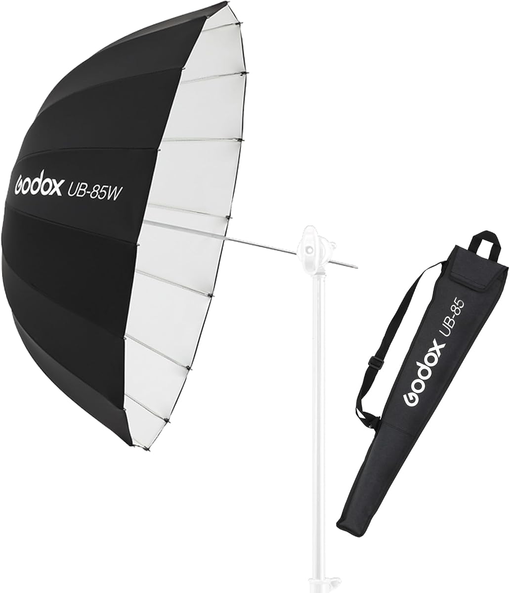 Godox UB-85W 33,5 ''parabólico reflectante blanco negro paraguas suave paraguas ligero de estudio
