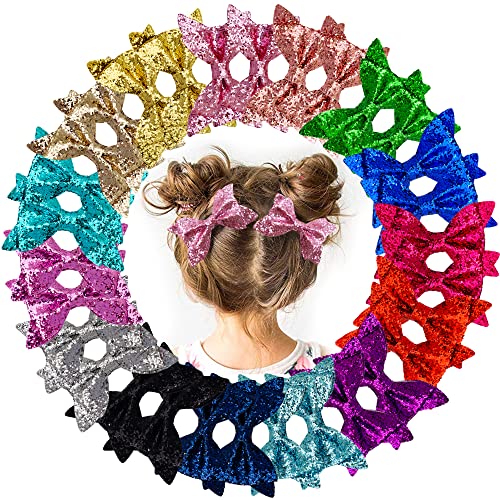 Ded 30 Pieces 4.5 Inch Glitter Hair Bows Clips For Girl Multi Color Sparkly Sequins Hair Bows Alligator Clips For Baby Girls Teens Toddlers(15 Pair) #TOP19