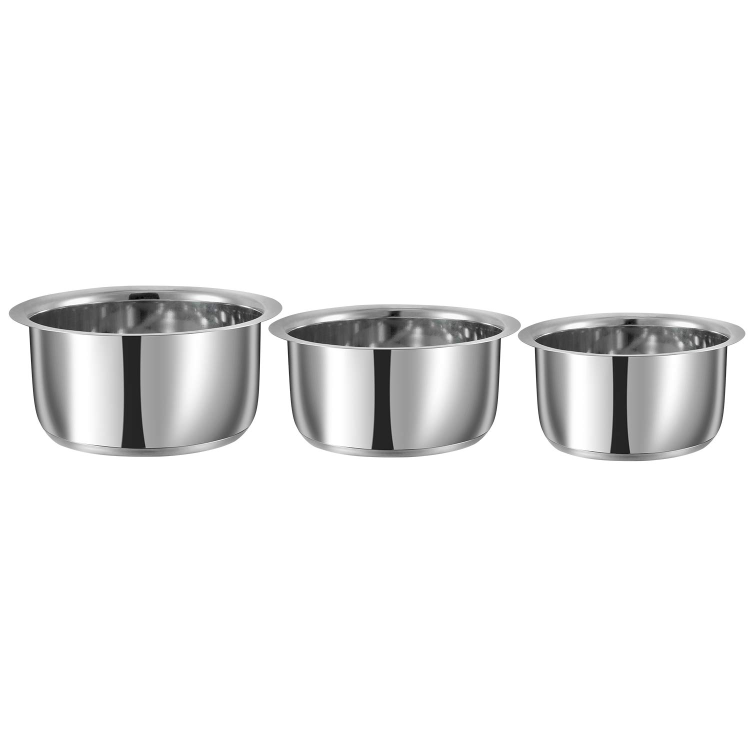 Vinod Stainless Steel Capsule Bottom Tope/Cooking Pot/Boiling Pot/Patila Combo Set of 3 pcs - 2.7 L (14cm), 3.4 L (15cm), and 4 L (16cm),Induction & Gas Stove Friendly, SAS Bottom - Silver