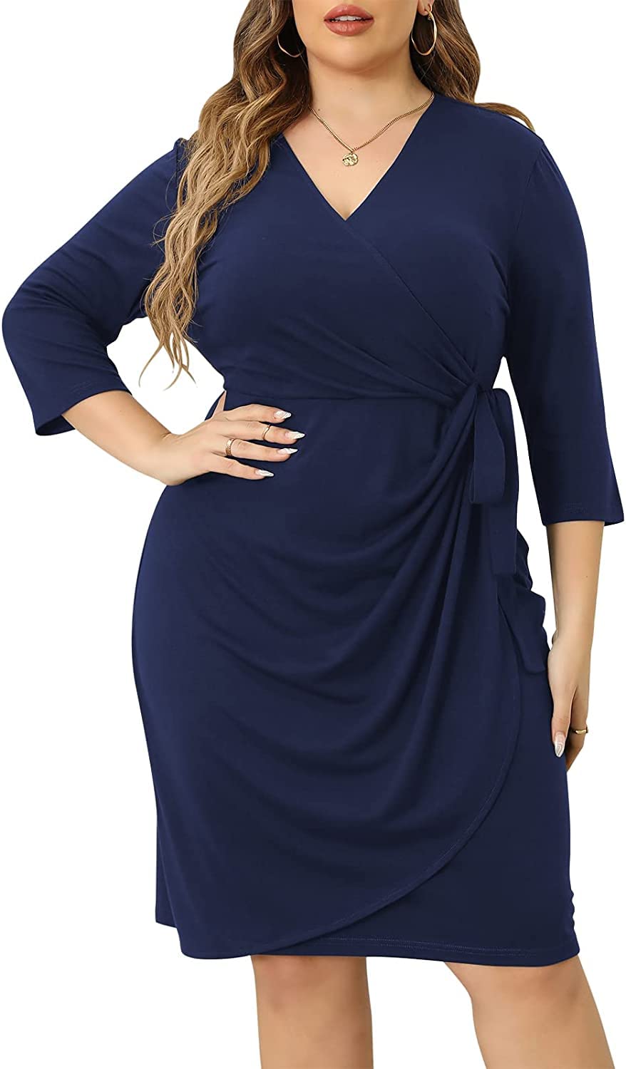 TASHVIKA'S Women's Wrap V-Neck Plus Size Maxi Dress