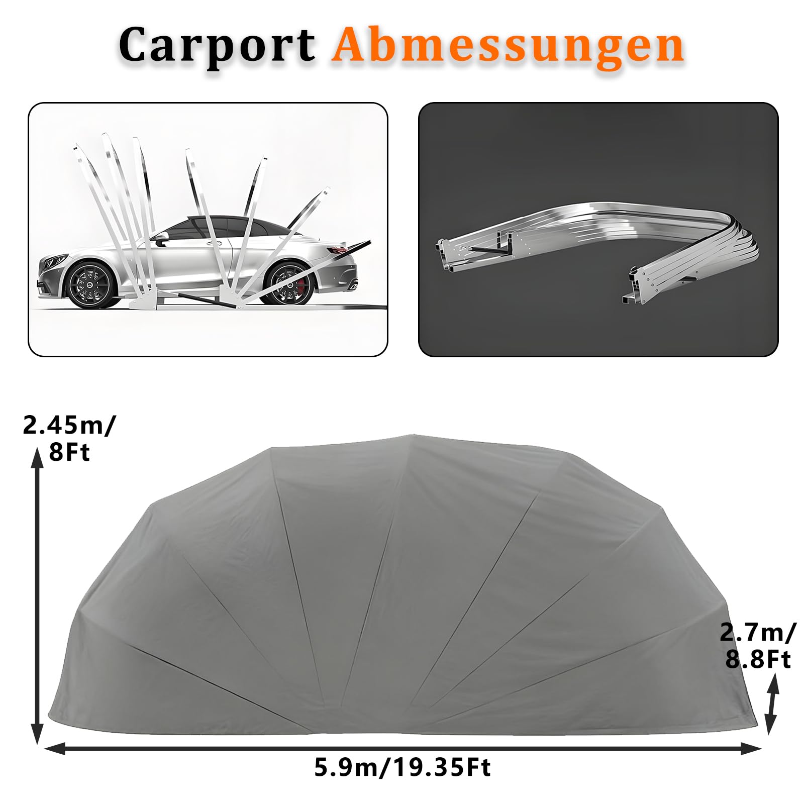Halbautomatische Faltbare Auto-Garage 5,9 x 2,7m – Wetterfester Allwetter-Carport Mit Schloss, 600d Oxford-Gewebe, UV-Schutz & Wasserdicht, Ideal Für Pkw, SUV & Outdoor-Einsatz (5.9m)