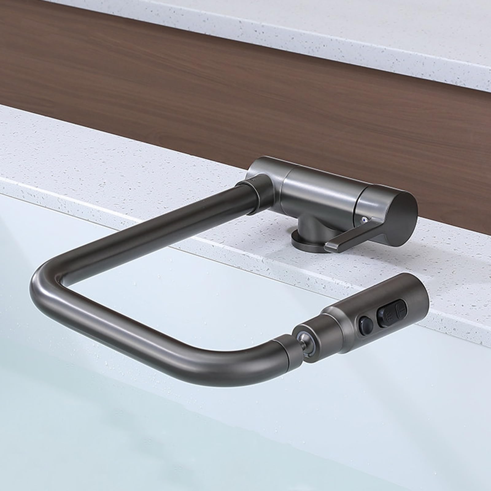 ZQFHSX Brass Folding Kitchen Mixer Tap, Swivel 3 Modes Hot and Cold Water, Front Window Design