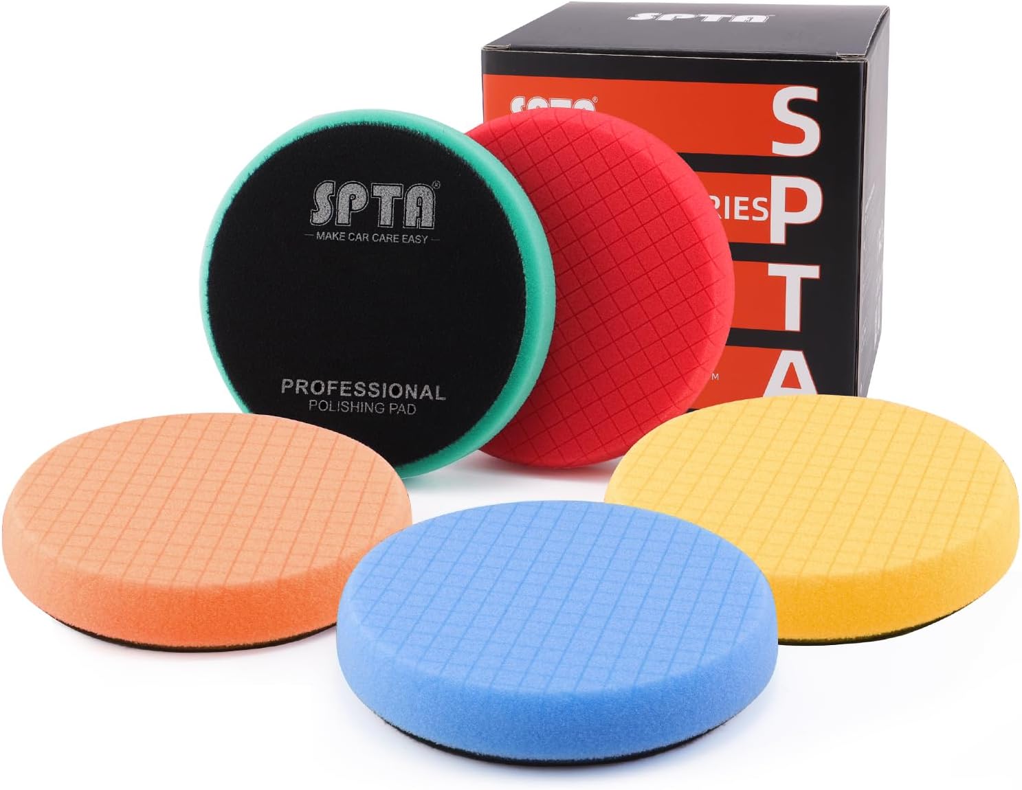 Buffing Polishing Pads, SPTA 5Pcs 5.5 Inch Face for 5 Inch 125mm Backing Plate Mix Cutting Force Buffing Pads Cutting Polishing Pad Kit for Car Buffer Polisher Compounding,Polishing, Waxing-SQPPS5MIX