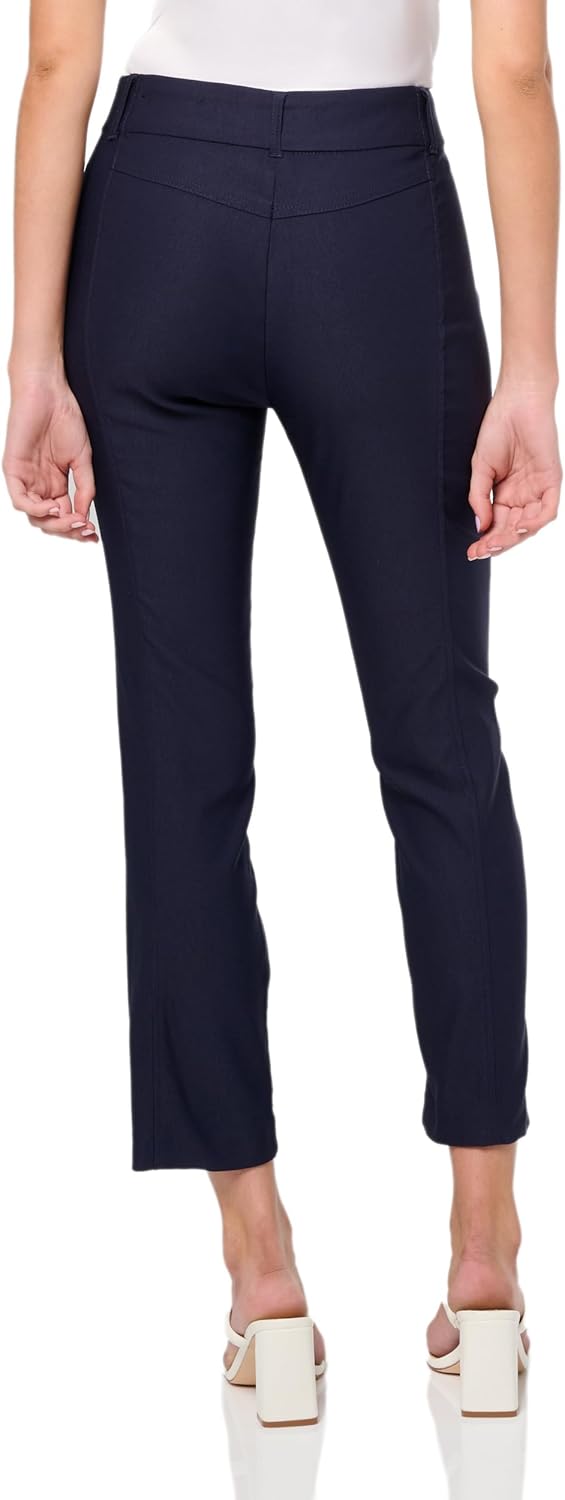 Rafaella Womens 27" Satin Luxe Crop Pants, Stretch Fabric, Elastic Waist Panels, Straight Leg Classic Fit Capris - Image 3