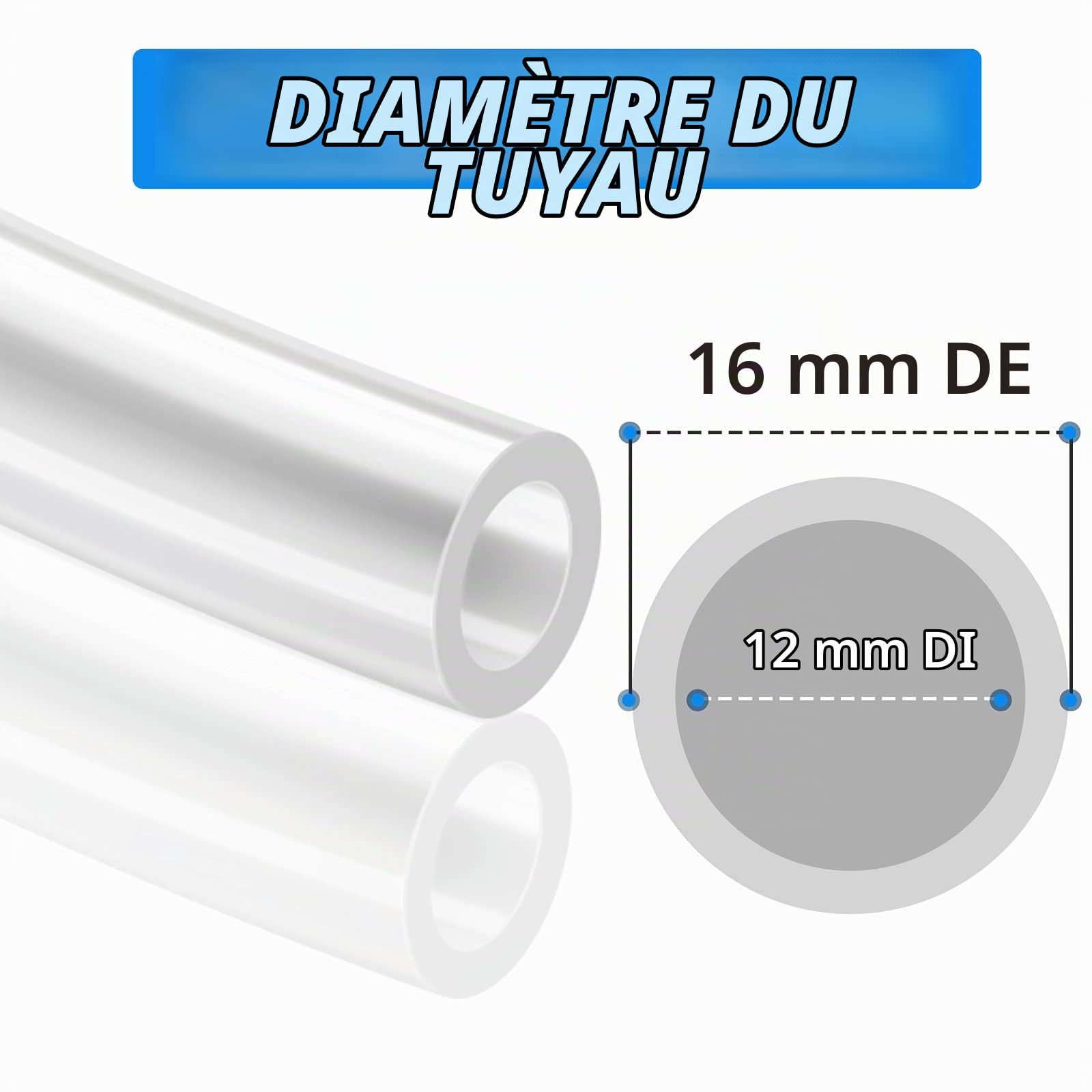 Bright 5M Polyuréthane PU Air Tuyau Tuyau Kit, 16mm OD x 12mm ID Sans Raccords