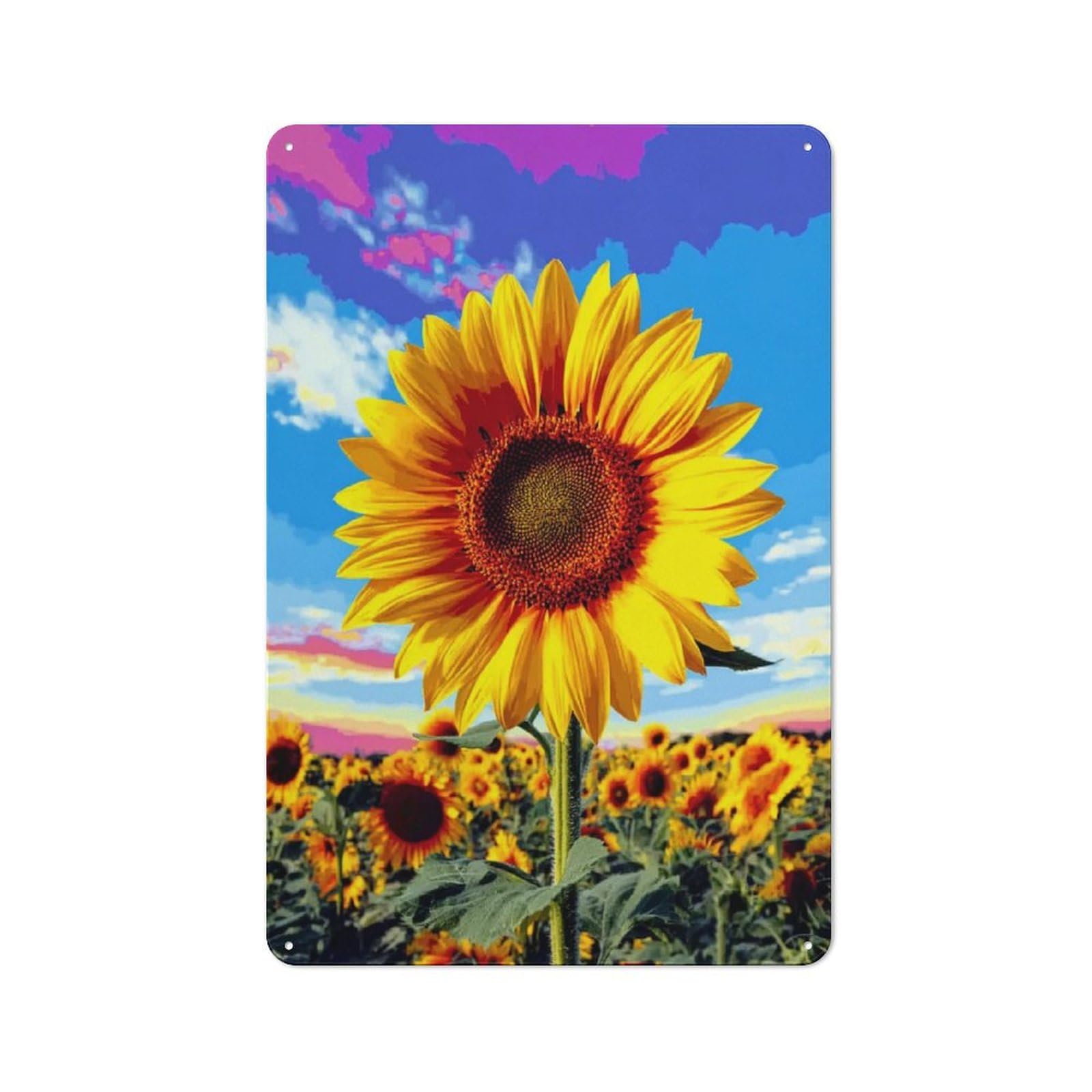 Junmoney Sunflower Field Sunset For Bar Or Restaurant, Retro Metal Plaque 30X20cm, A Decorative Christmas Gift For Hospitality Decor Collectors