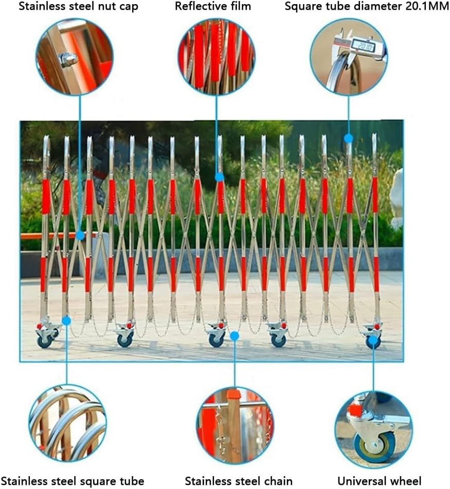 Expandable Metal Barricade - Mobile Crowd Control Barrier with Wheels, Retractable Safety Fence, Foldable Traffic Barrier for Outdoor Events & Garage Use (1.1x10m)