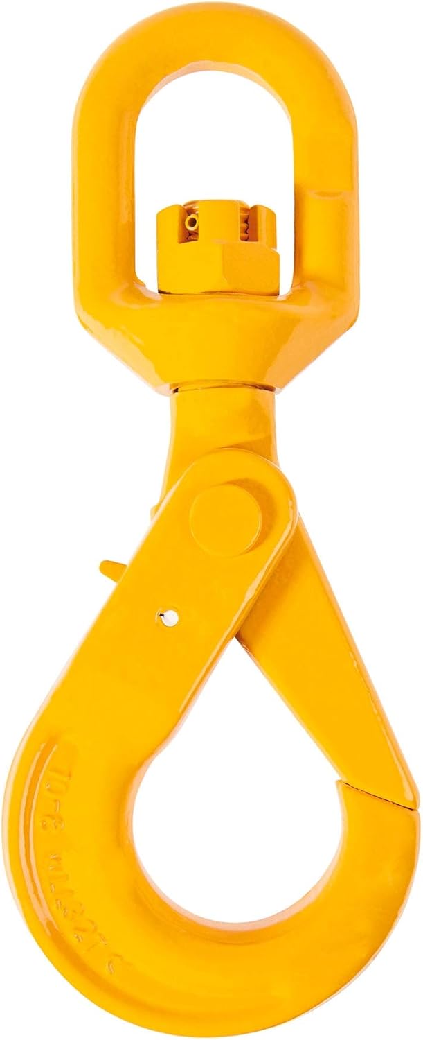 Mytee Products 3/8'' Self Locking Swivel Hook Grade 80-7100 LBS Working Load Limit 3.2 Ton - Yellow Painted Forged Steel Swivel Lifting Hook Swivel Lifting Hook
