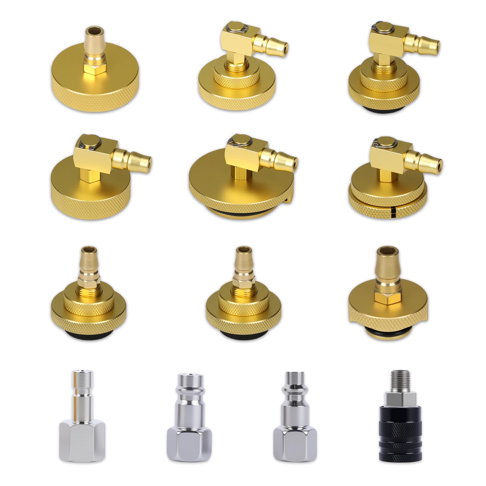 PLAYOCCAR Kit adaptador de cilindro maestro de purga de freno, juego de 9 adaptadores de purga de freno con 1 conector rápido y 3 conectores de especificaciones, para varias series de vehículos.