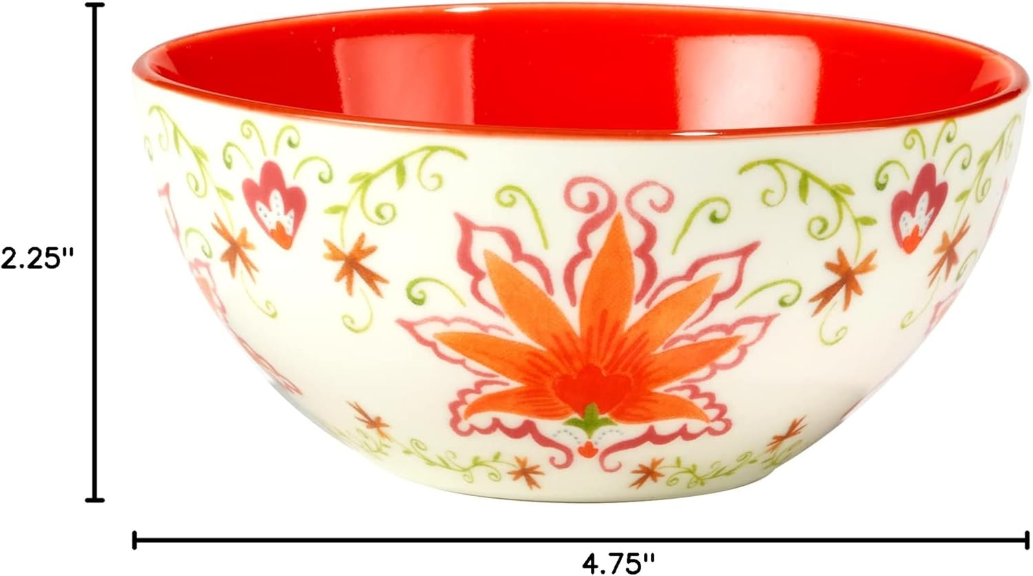 Francesca 12 oz. Porcelain All-Purpose Bowls – Set of 6 Assorted Colorful Floral Designs – Durable, Microwave & Dishwasher Safe – Ideal for Cereal, Snacks, Desserts, Dips, or Entertaining Guests