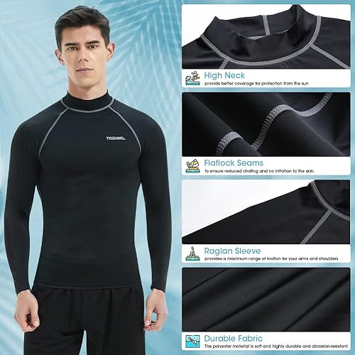 Miniatura 5 de Tesuwel Rash Guard for Men Long Sleeve UPF 50+ Mens Swim Shirts UV Protection Compression Surfing Water Shirts Quick Dry