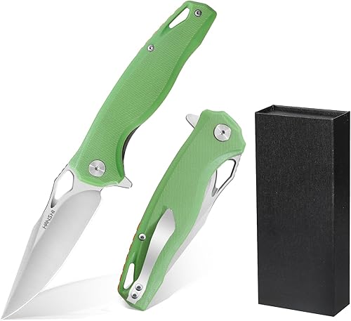 HANSHI Cuchillo de bolsillo plegable y afilado de hoja de acero D2 G10 de alta calidad con clip para hombres, cuchillo táctico de afeitar para