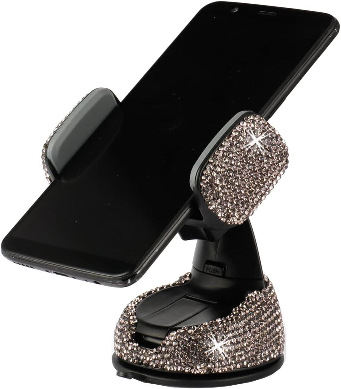 Amiss Universal Bling Cell Phone Holder, 360°Adjustable Car Phone Mount with One More Air Vent Base, Crystal Car Interior Decoration, for Windshield, Dashboard and Air Vent (Grey)